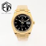 EW Factory Rolex Daydate 40mm 3255 Movement Black Face Yellow Gold President Band Watch